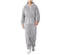Nuqqichongtian Combinaison pyjama en polaire pour homme - Une pièce - Avec fermeture éclair - Pour l'hiver - Fluffy - Avec capuche - Coupe décontractée - Vêtement de nuit chaud et moelleux - Longue