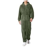 Nuqqichongtian Combinaison pyjama en polaire pour homme - Une pièce - Avec fermeture éclair - Pour l'hiver - Fluffy - Avec capuche - Coupe décontractée - Vêtement de nuit chaud et moelleux - Longue