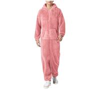 Nuqqichongtian Combinaison pyjama en polaire pour homme - Une pièce - Avec fermeture éclair - Pour l'hiver - Fluffy - Avec capuche - Coupe décontractée - Vêtement de nuit chaud et moelleux - Longue