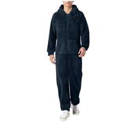 Nuqqichongtian Combinaison pyjama en polaire pour homme - Une pièce - Avec fermeture éclair - Pour l'hiver - Fluffy - Avec capuche - Coupe décontractée - Vêtement de nuit chaud et moelleux - Longue