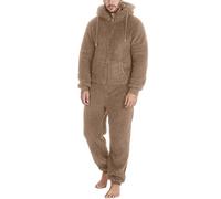 Nuqqichongtian Combinaison pyjama en polaire pour homme - Une pièce - Avec fermeture éclair - Pour l'hiver - Fluffy - Avec capuche - Coupe décontractée - Vêtement de nuit chaud et moelleux - Longue