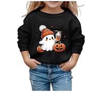 Nuqqichongtian Costume de pull d'Halloween pour bébé fille, sweat-shirt d'Halloween garçons filles citrouilles et fantômes imprimé manches longues col rond sans capuche pull costume de carnaval noir