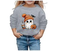 Nuqqichongtian Costume de pull d'Halloween pour bébé fille, sweat-shirt d'Halloween garçons filles citrouilles et fantômes imprimé manches longues col rond sans capuche pull costume de carnaval gris