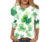 Nuqqichongtian Déguisement Saint Patrick,T-Shirt pour Femme avec imprimé trèfle à Quatre Feuilles et Manches Trois-Quarts Tendance pour Un Style décontracté Jaune 3XL