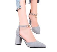 Nuqqichongtian Escarpins Petit Talon, Sandales avec Croix Sangle de Cheville Escarpins à Brides Escarpins à Brides Escarpins Bout pour Mariage et Fête Talon Bloc Fermé Femmes Escarpins à Talons Hauts