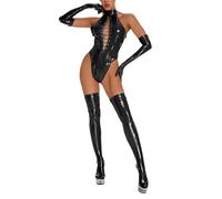 Nuqqichongtian Lingerie sexy pour femme - Nuisette avec body décoratif en polyuréthane - Chaînes négligées - Lingerie érotique sans encolure - Sous-vêtements sexy en cuir - Ensembles de lingerie