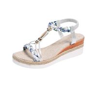 Nuqqichongtian Sandales à talon compensé pour femme - Sandales d'été à plateforme bohème avec strass et perles - Chaussures de plage orthopédiques décontractées - Cheville élastique - Tressé - Argent