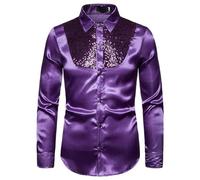 Nuqqichongtian Tenue de réveillon du Nouvel An pour homme - Tenue de boîte de nuit - Chemise à paillettes disco - Chemise à paillettes - Carnaval des années 70 et 80 - Chemise à paillettes pour homme