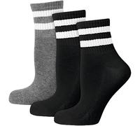 Nur Der Lot de 3 Paires Tennis rétro à Rayures en Coton avec Semelle rembourrée, Sport, Chaussettes Courtes, Noir/Gris, 43-46 Homme