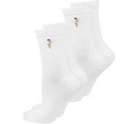 Nur Die Good Vibes Lot de 2 chaussettes de tennis unisexes 35-36 rétro avec rayures Stamement en coton respirant doux agréable au toucher Blanc Multicolore Pour homme et femme