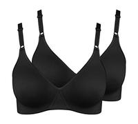 Nur Die Lot de 2 Soutiens-Gorge en Coton sans Armatures à Double Couche - Doux et Confortable - Invisible - sans Coutures - pour Femme, Noir, 95C