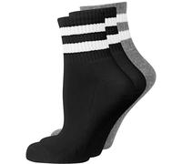 Nur Die Lot de 3 Paires de Chaussettes de Tennis Courtes rétro avec Rayures en Coton Respirant, Noir/Gris, 35-38 Femme