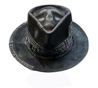 NURCIX Chapeau de cowboy en feutre occidental avec motif squelette gothique - Peluche noire pour Halloween avec tête de mort