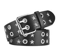 NUREINSS Ceinture punk unisexe | Design à double trou avec motif étoilé, boucle en acier inoxydable (3,8 cm) | Pour streetwear, tenue rock et mode gothique | Cuir synthétique pour jeans, robes, fêtes