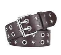 NUREINSS Ceinture punk unisexe | Design à double trou avec motif étoilé, boucle en acier inoxydable (3,8 cm) | Pour streetwear, tenue rock et mode gothique | Cuir synthétique pour jeans, robes, fêtes