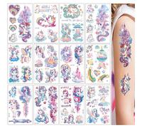 Nurila Lot de 12 feuilles de tatouages licorne pailletées - Décoration d'anniversaire d'enfant - Doux pour la peau - Pour filles - Cadeau d'anniversaire pour la rentrée scolaire