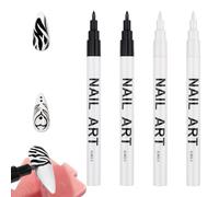 Nurila Lot de 4 stylos à ongles - Noir et blanc - Pochoir French Nails - Stylos à ongles pour ongles - Stylo à ongles - Stylo pour nail art - Manucure - Design d'ongles