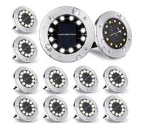 Nurkoo Lot de 12 lampes solaires d'extérieur - 12 LED - 800 mAh - Avec panneau solaire mis à niveau - Lampe de jardin - Spot décoratif pour pelouse, trottoir, piscine, terrasse (blanc froid)