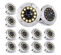 Nurkoo Lot de 12 lampes solaires d'extérieur - 12 LED - 800 mAh - Avec panneau solaire mis à niveau - Lampe de jardin - Spot décoratif pour pelouse, trottoir, piscine, terrasse (blanc chaud)