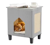 NUROMY Niche pour Chat d'intérieur avec Grand Tapis griffoir pour Chat, cachette pour Chat, Table d'appoint et Table de Nuit pour Salon et Chambre à Coucher, Gris