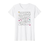 Nurse Brain on Empty Retro Coffee Slogan Graphic T-Shirt Graphique avec Valeur, Femme, Blanc, L