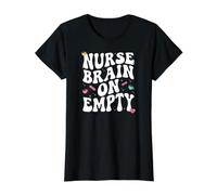 Nurse Brain on Empty Retro Coffee Slogan Graphic T-Shirt Graphique avec Valeur, Femme, Noir, M