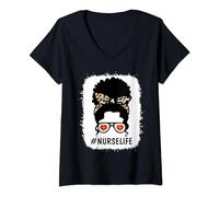 Nurse Messy Bun Nurselife Funny Nursing Nurses T-Shirt avec Col en V
