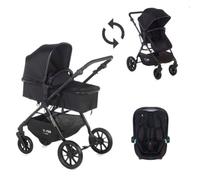 Nurse Track, Poussette bébé 2 en 1 + siège auto, hamac convertible en nacelle, pliage compact, avec habillage pluie et sac, Noir