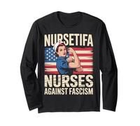 Nursetifa Drapeau d'infirmière Contre Le fascisme Résister No Kings RN LPN Manche Longue