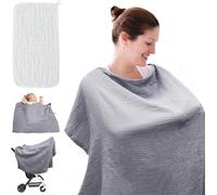 Nursing Apron,Nursing Cape Baby,100% Cotton Baby Nursing Cover With 1 Towel For Baby,Soft,Breathable And Adjustable Straps,For Strollers (Grey)