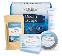 Nurture by Nature Ocean Escape Spa Box - Ensemble de bain infusé à la glycérine, cadeau pour femme avec gommage corporel, sels de bain Epsom, crème pour les mains au karité 6 % et savon - Coffret
