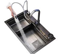 NURUGURE Évier Cuisine, Évier de Cuisine avec Robinet extractible, à encastrer par Le Haut ou par Le Dessous, kit d'évier de Style campagnard pour Cuisine, Cour, Bureau, Bar