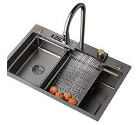 NURUGURE Évier Cuisine, Éviers de Cuisine avec Robinet à Tirette, Montage par Le Haut ou par Le Dessous, Ensemble d'évier de Cuisine de Style campagnard avec cuve dans la cuve et Commande à Un Bouton