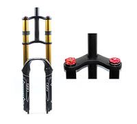 NURUGURE Fourche Avant Suspendue en Aluminium pour VTT, Fourche Double Couronne DH FR AM, système de Pression à Ressort pour VTT en Descente, Fourche à dégagement Rapide/axe traversant