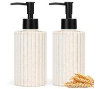Nuscen Lot de 2 flacons à pompe de 400 ml, conteneurs vides rechargeables pour savon liquide pour huile/shampooing/lotion, utilisation dans la salle de bain avec pompe noire, couleur paille de blé