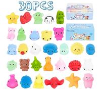 Nuseya Mochi Squishy Lot de 30 Jouets à Presser sans doublons Kawaii Squishy pour Cadeaux de fête de Noël Anniversaire Cadeau pour Enfants Filles garçons Pâques Salle de Classe récompenses