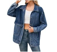 NUSGEAR 2024 Veste Jean Hiver Manteau en Jean Courte Décontracté Vintage Outwear Veste en jean pour femme boutonnée à manches longues vestes en jean denim Manche longue Veste en Jean lavé Veste