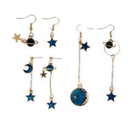 NUSITOU 6 Paires de Boucles D'oreilles Pendantes Design Simple et Élament en Alliage Bleu D'étoile Pompons Plusieurs styles pour Femmes, Design Simple et Élégant, Voyage