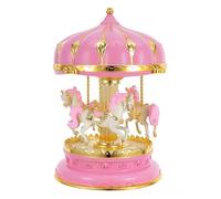 NUSITOU Boîte à Musique Carrousel Rose en Plastique Chevaux en Rotation et Éclairage Clignotant, Décoration de Bureau Romantique Chambre
