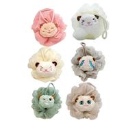 NUSITOU Boules de Bain en Filet 6 Pièces D'animaux pour Garçon et Filles et Adolescents, Puissance Exfoliante, Élimination des Cellules Mortes, Accessoires Moussants