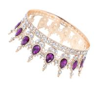 NUSITOU Diadème Baroque Mariage Couronne de Mariée Dorée Cristaux Transparants Goutte D’eau Violet Foncé Accessoire Cheveux Femme Fête Cérémonie Glamour