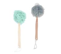 NUSITOU Éponge de Bain Fleur Exfoliante 2 Pièces Manche Ergonomique Long Bois pour Bain Stimulation Circulation Peau Sensible Grise et Verte