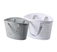NUSITOU Lot de 2 Paniers de Rangement Ajourés en Plastique, Portables Poignée, Taille Moyenne Blanche et Petite Grise, Évacuation D'eau, Organisateurs Polyvalents pour Salle de Bain,