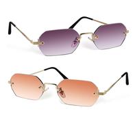 NUSITOU Lunettes de Soleil 2 Pièces Vintage Polygonales et sans Monture Verres PC Protecteurs Monture Métal pour Hommes et Femmes Activités en Plein Air