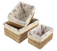 NUSITOU Panier de Rangement Rustique et Solide Beige en Corde de Papier Tressée Ensemble de 3 Pièces Doublure en Lin, Multi-fonction pour Snacks et Fournitures D'artisanat Entrée