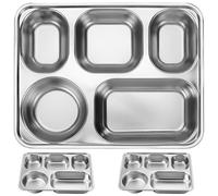 NUSITOU Plateaux Repas en Acier Inoxydable 3 Pièces Rectangulaires 5 Compartiments sans Couvercle pour Adultes Cafétéria Contrôle des Portions Transport Compact