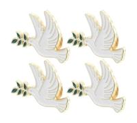 NUSITOU Set de 4 Broches Oiseau la Paix en Alliage de Zinc Métal Blanc, Décoration Vintage Élégante pour Paquet et Trousses, Présent pour Femmes