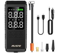 NUSTE Compresseur d'air portable pour pneus de voiture avec manomètre numérique, batterie rechargeable de 150 psi, lumière LED, pompe intelligente en un clic pour voiture, moto, vélo et plus encore