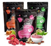 Nustino beurres de cacahuète en poudre Framboise, Caramel Salé, Matcha 3 × 400 g - Alternative légère, riche en protéines, faible en matières grasses, idéale pour recettes saines et gourmandes