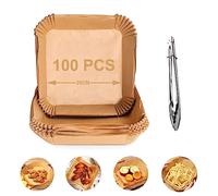 Nutabevr 100 Pièces Papier Cuisson Air Fryer et un porte-aliment,20-23cm Carré Friteuse Airfryer Papier,Jetable Antiadhésive Imperméable Parchemin Paper Liner Pour à micro-ondes Friteuse Sans Huile